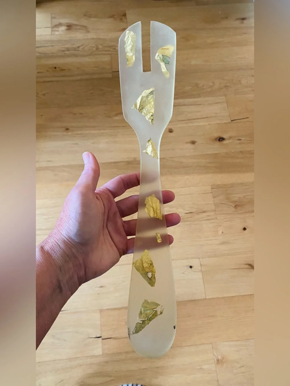 VTG Martha Sturdy Canada Resin Suspended Gold Foil Serving Bowl Spoon Fork 10.5”